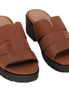 Gentle Souls Womens's Anja Elastic Slide Heeled Sandal Brown Sz 7